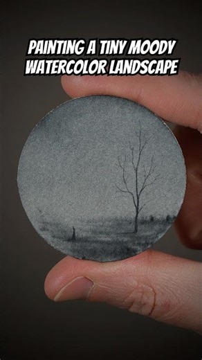 Painting a Tiny Moody Watercolor Landscape #shorts #art