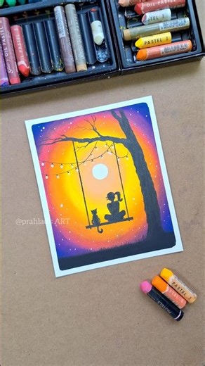 Girl & Cat Sunset Drawing 🌅✨ | Easy Oil Pastel Art #oilpastel #art