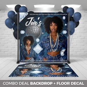 Backdrop Floor Decal, Denim Diamonds Decor, Denim Pearls Diamonds Backdrop Banner Floor Decal, Personalized Photo Birthday Party Decor - Etsy