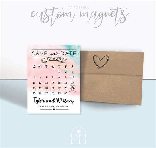 Calendar Save the Date Magnet | Personalized Wedding Magnet | Watercolor Theme | Custom Photo Save Our Date | Mailable | Envelopes Included - Etsy