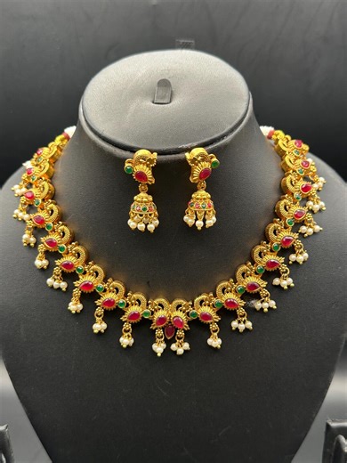 Traditional Indian Temple Necklace Set / Peacock Design Multicolor Southindian Bridal Set / Indian Jewelry - Etsy