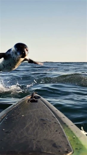Kayaking trip that will not be forgotten. Seal jumps on Kayak to save its life. Shark attacks seal