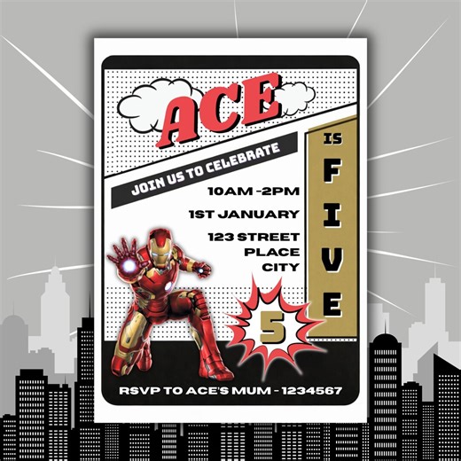 Iron Man Birthday Invitation Template | Superhero Party Invite | Canva Editable Digital Download | Boys Party - Etsy