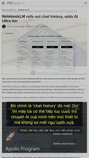 🧐👉 NotebookLM: Tính năng 'chat history' cuối cùng cũng có, dân AI Ultra còn được ... #QixNewsAI