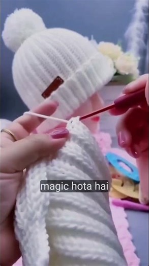 Cozy 🧶hand-knitted winter cap tutorial showcasing soft yarn creativity for beginners and crafting🪡