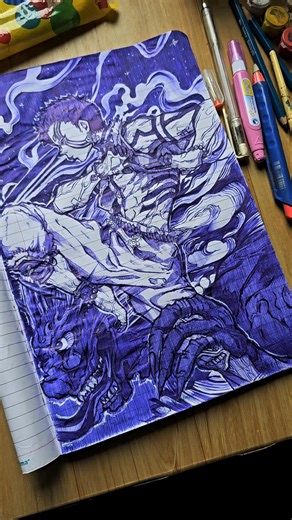 Drawing Akaza Demon Slayer with ONLY a Pen! ✍️