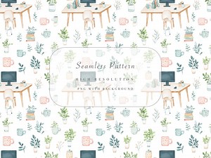 Computer Desk Pattern, Cute Desk Mat Seamless Design, Kawaii Desk Decor, Office Clipart Digital Paper, Instant Download, Commercial Use - Etsy