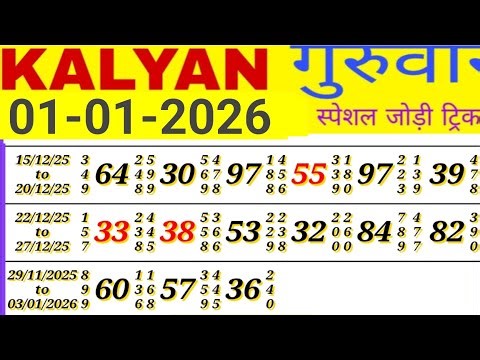KALYAN BAZAR 01-01-2026 || KALYAN BAZAR SINGLE OPEN | KALYAN CHART | KALYAN BAZAR OPEN TODAY