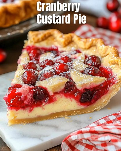 🎄🍊 Cranberry Custard Pie 🥧✨ 📝 Ingredients: 1 pie crust (store-bought or homemade, unbaked) 12 oz fresh cranberries, rinsed 1½ cups granulated sugar 3 large eggs 1 cup heavy whipping cream ¼ cup all-purpose flour ½ tsp fine sea salt 1 tbsp orange zest 1 tsp vanilla extract Optional: 1 tbsp finely chopped rosemary 🌿 🥣 Directions: Preheat oven to 400°F. Lightly spray a 9-inch pie dish with non-stick spray. Roll out pie crust to about an 11-inch circle and place into your pie dish. Crimp or fl