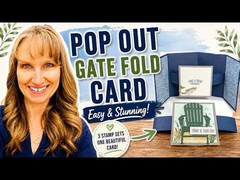 Easy Pop Out Gate Fold Card Tutorial wth Stampin' Up Waterside Retreat, Sunset Coast & Violet Dreams