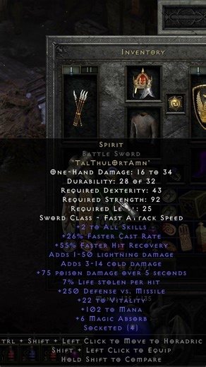 ✧Spirit Runeword✧4 socket Swords✧+2 To All Skills✧D2R✧ #diablo2resurrected #ytshorts #shorts