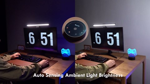 Quntis Monitor Light Bar with Remote, 16.7'' Eye Care No Glare Computer Light Bar with Backlight, Auto-Dimming & Timer, Stepless Dimming Monitor Lamp for Desk Gaming Home Office Curved Monitors