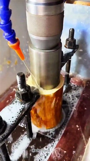 Precision Core Drilling Process On Metal Rod Using Industrial Equipment