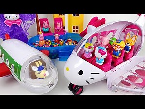 Let's go on a trip with Pororo on Kitty airplane and Peppa airplane~! - PinkyPopTOY