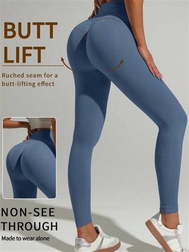 Damen Nahtlose Leggings mit hoher Taille, weich & dehnbar, Po anhebend & Taille schlankend, geeignet für Fitness, Yoga, Laufen im Frühling | SHEIN