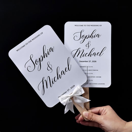 Double-sided Waterproof Wedding Program Fan, Custom Photo Fan Favor, Black & White Minimalist Design - Etsy
