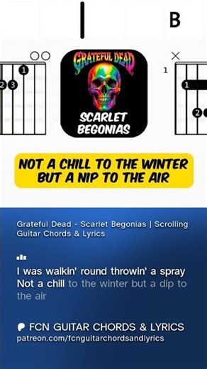 Grateful Dead - Scarlet Begonias | Scrolling Guitar Chords & Lyrics #chordsandlyrics #guitarchords