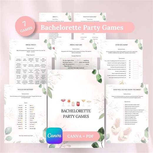 Bachelorette Party Games: Printable Bridal Shower Games (canva + PDF) - Etsy