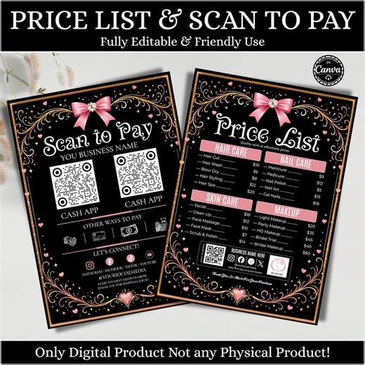 Editable Scan to Pay QR Code Sign Canva Template, Payment Accepted Sign for Small Business Counter, QR Price List & Contact Digital Download - Etsy Canada