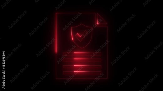 Neon line Digital document verification and approval secure online workflow, glowing check marks, data verification, file management with verification, file management animation on a black background