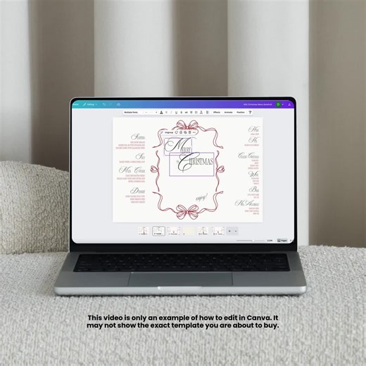 Hand Drawn Christmas Dinner Menu Card Gatefold Template Editable Holiday Menu Canva Whimsical Bow Place Card Diy Drink Card Instant Download - Etsy