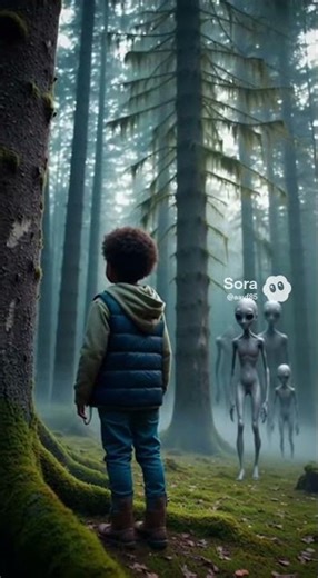 Aliens walking through forest