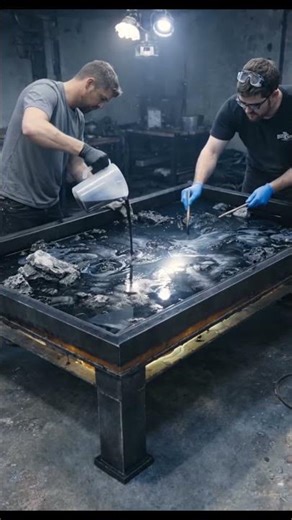 Mind-Blowing Creation DIY Epoxy Resin & Metal Coffee Table with a Galaxy and Mountain Range Inside