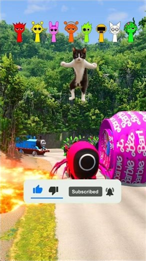 Spider man & squid game & Crazy Frog & Gummy bear & McQueen VS Bollard barbie in BeamNG.Drive