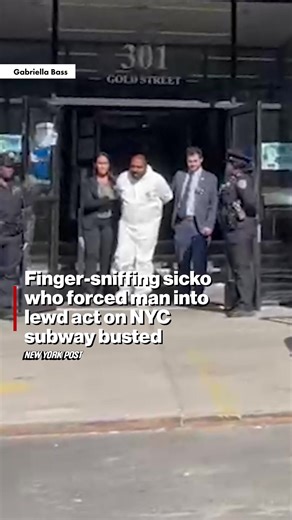 A finger-sniffing sicko who forced a man into a “lewd act” on a Greenwich Village subway train was busted Thursday after cops released disturbing video of the alleged rapist.