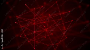 Network connection structure. Abstract digital connection moving dots and lines. Technology background. 3d. 4K red
