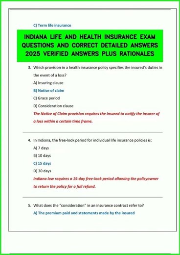 INDIANA LIFE AND HEALTH INSURANCE EXAM QUESTIONS AND CORRECT DETAILED ANSWERS 2025 VERIFIED ANSWERS