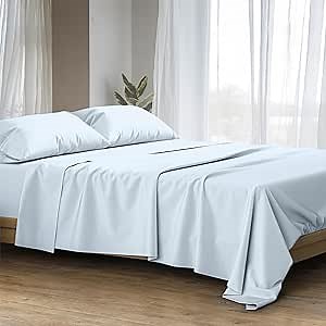 100% Egyptian Cotton Sheets Queen Size Bed Set - Luxury 1500 Series Prestige Collection Queen Sheet Set (4 PC, Light Blue), 17" Deep Pocket, Silky Soft, Cooling, Sateen Weave Bedding
