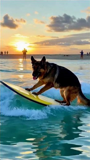 German Shepherd Catches Waves Like a Pro Surfer! 🌊🐶 #dogsoftiktok #usa