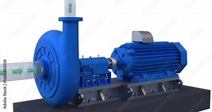 Pumping system animation; Centrifugal pump with end suction and top discharge flow video