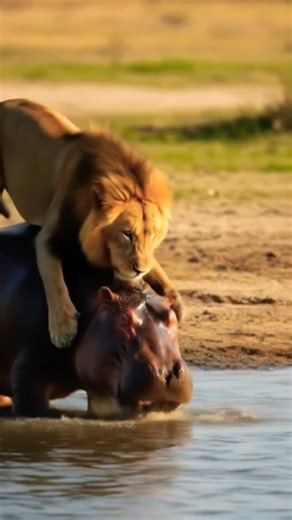 Lion Attack the Hippo 🦁🆚🦛 | Powerful Wildlife Battle | AI Trending Short#animal