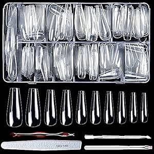 Long Coffin Fake Nail Kits - Clear Acrylic 600Pcs Ballerina Square Shaped Nails Tips Full Cover Artificial False Nail for ...