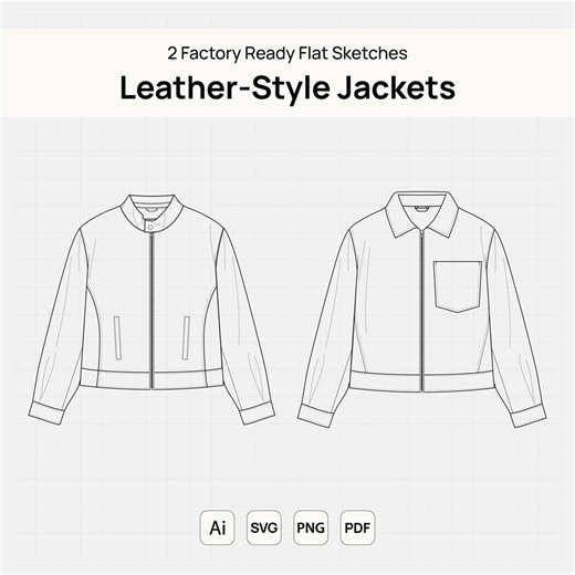 Leather-style Jacket Vector Flat Sketch | Outerwear Tech Drawing SVG PNG PDF - Etsy