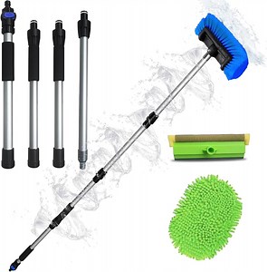 Ultimate RV/Truck Wash Brush Kit – 68" Adjustable Aluminum Pole with Flow-Thru Hose Attachment, Soft Bristles w. Replaceable Chenille Mop Squeegee, Reinforced Connectors – Safe for Car/Truck/RV/SUV
