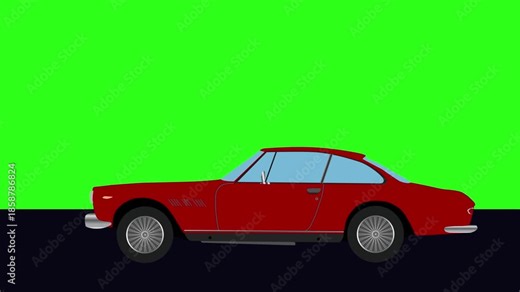 Retro car cartoon animation drive on the way with green screen background