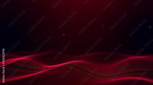 Red wavy space. Love, festive red background. Line textures. Abstract red particles wave and dots line background. Looping red vector wave crimson. Blurred smoke. Glowing red space. Technological Stock Video