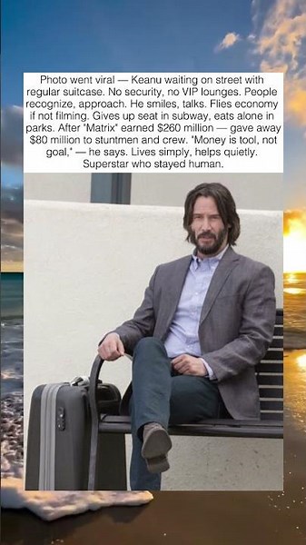 KEANU REEVES SITS ON BENCH WITH SUITCASE LIKE REGULAR TRAVELER ✈️💼
