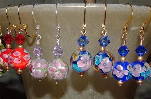 Lampwork Earrings With Petite 12 Mm. Czech Beads and Austrian Crystals in Six Fashionable Colors - Etsy