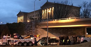 Tractor-trailer overturns near Philly Art Museum