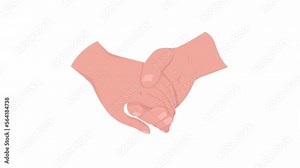Animated hands holding each other. Physical intimacy. Flat first view hands on white background with alpha channel transparency. Colorful cartoon style 4K video footage of closeup arms for animation