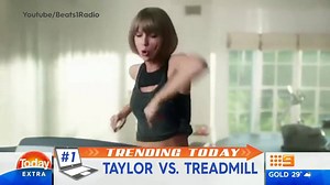 TayTay takes on treadmill... Treadmill wins. OUCH! #9Today | TODAY