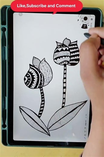 Easy Zentangle Flower Drawing on Tablet | Digital Doodle Art