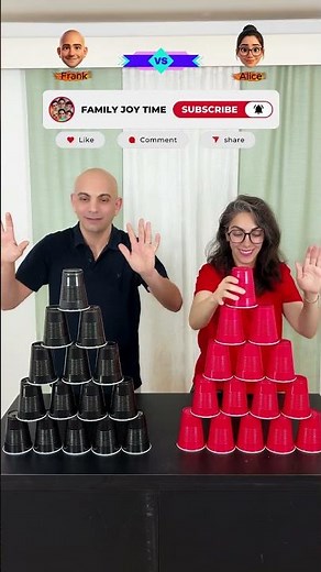 Cup Tower Stacking Race, Frank vs. Alice! #2 Family Challenge #short2026 🎈🏆