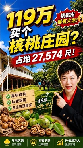 😱 我以为看错了！119万买个核桃庄园？占地27,574尺，后院像公园一样大！｜Walnut CA Home Tour