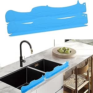 Silicone Kitchen Sink Water Splash Guard Protector for Single or Double Standard Sink 17.25 inch Long 2 inch Wide 3 inch High-Ocean Blue
