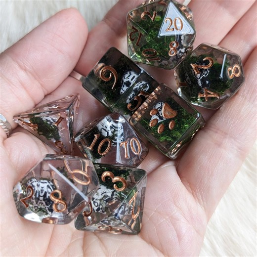 Dnd Dice Set Runed Raven Skull and Moss Polyhedral Dice for Tabletop RPG - Etsy